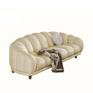 Canapé en cuir italien minimaliste première couche en cuir de vachette salon maison petit appartement canapé bouffant de style droit