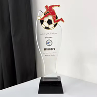 Nouveau design, trophée de football en verre cristal avec base noire, couleur or métallique, impression personnalisée