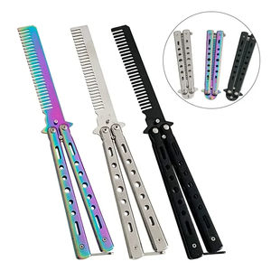 Stainless Steel Butterfly Knife Comb Beard & <b>Hair</b> <b>Styling</b> <b>Tool</b> for Salon Practice Training - Product Image 1