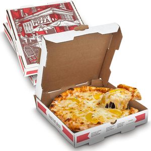Boîte à pizza en carton kraft, petite boîte à pizza en carton ondulé B-flute et en carton blanc-rouge, boîte à pizza en carton ondulé profond B-flute - Product Image 1