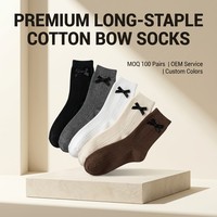Chaussettes pour femmes mi-mollet en coton longue fibre, élégantes avec nœud, personnalisées OEM, pour l'hiver, antibactériennes, respirantes, antidérapantes, usage quotidien