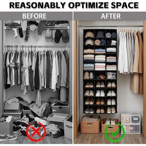Hanging Shoe Organizer 30 Sections Rectangular Hook Type <b>Wall</b> <b>Mount</b> Storage <b>Shelves</b> For Closet Shoes - Product Image 6