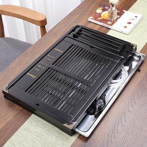 Solid Wood <b>Tea</b> Tray With Drainage Drawer Stainless Steel Water Dropper Flat Design For <b>Tea</b> <b>Set</b> Storage - Product Image 2