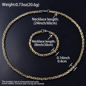 Ensemble collier et bracelet élégant en acier inoxydable plaqué or 18 carats, anti-ternissement, robuste, avec chaîne segmentée double teinte brillante, vente en gros - Product Image 6