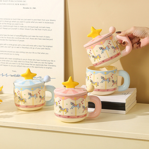Cute Carousel Ceramic Mug with Star Lid Creative Horse Mug Birthday Gift Coffee Cup for Souvenir - Product Image 2