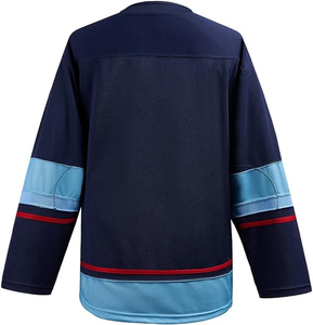 เสื้อฮอกกี้ผู้ชายแบบสั่งทำ บริการ OEM แห้งเร็ว 100% โพลีเอสเตอร์ พิมพ์ลายแบบระเหิด พร้อมโลโก้ทีมด้านหน้า/หลัง ระบายอากาศได้ดี - Product Image 2