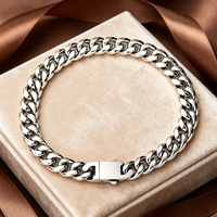Bracelet Homme Miami Hip-Hop Européen et Américain en Acier Inoxydable Poli avec Fermoir, Maillons Cubains à Grain Rond – Grande Vente