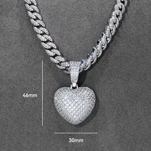 VANFI Bijoux personnalisés pour hommes Style Hip Hop Pendentif en laiton et argent sterling 925 Zircon de glace Cadeau en forme de pierre de diamant Moissanite