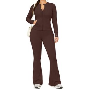 Women's 2 Piece Set Long Sleeve Jacket Ankle Length <b>Flare</b> <b>Leggings</b> Casual Matching Outfit Tracksuit Sweatsuit - Product Image 1