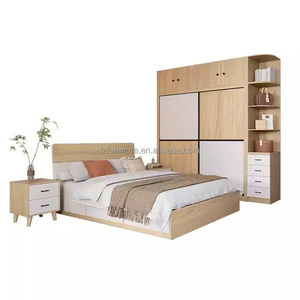 Cost-Effective Studio Apartment Bedroom Furniture Sets <b>Light</b> Wood Bed Wardrobe & Floating Desk Combo for Compact Living <b>Space</b> - Product Image 5