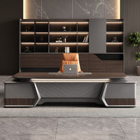 Bureau de direction de luxe en forme de L, bureau d'ordinateur pour PDG, mobilier de bureau en bois, design moderne, ensemble table et chaise de bureau pour manager