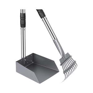Set di rastrelli per la rimozione dei rifiuti di animali domestici e sacchetti per cacca per cani con manici in acciaio inossidabile lunghi regolabili - Product Image 1