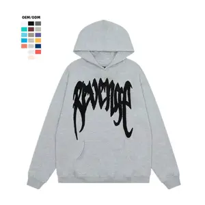 High Quality Vintage Cotton Hoodies Custom Logo Print Hip Hop Padded Embossed Hooded Sweatshirt