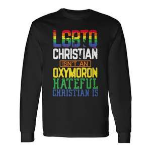 Camiseta de manga larga con estampado digital de cuello redondo unisex para adultos con la frase 'LGBTQ Christian Is Not An Oxymoron', regalos religiosos para la iglesia - Product Image 1