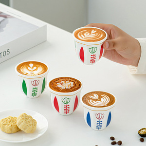 แก้วกาแฟเอสเพรสโซ่เซรามิกทรงแปดเหลี่ยมขนาดเล็ก 100 มล. และแก้วชาดอกไม้สไตล์ตุรกี ขายดีที่สุดในตะวันออกกลาง - Product Image 1