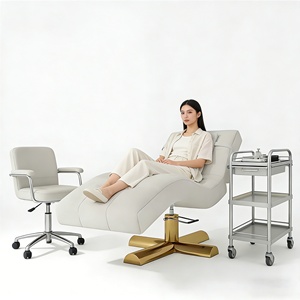Table de soin des cils et sourcils avec appui-tête incurvé, matelas surmatelas et chaise de salon de beauté - Product Image 1