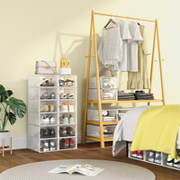 Boîte à chaussures portable pliable à ouverture latérale, organisateur personnalisé, présentoir en plastique transparent, rangement de salle de bain, lot de 12, vente chaude