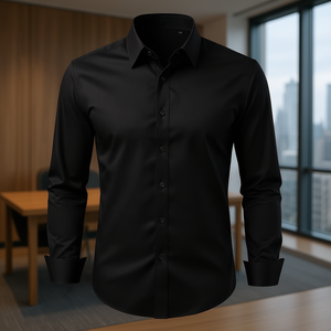 Camisa de Vestir para Hombre, Corte Entallado, Manga Larga, Negra, Tela Suave y Elástica, Sin Arrugas, Informal de Negocios, Formal, para Trabajo, Boda, Cena - Product Image 2