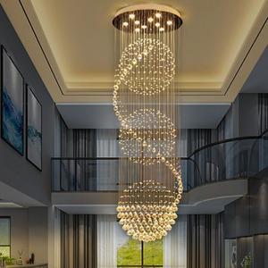 Lampadario Moderno di Lusso a Spirale Lunga con Gocce di Cristallo, Lampada a Sospensione con Sfere di Cristallo K9 per Villa, Scale, Ingresso, Hotel - Product Image 1