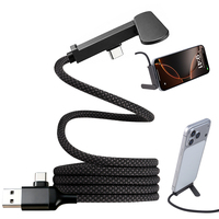 Câble USB-C à enroulement magnétique 60W, cordon de charge rapide avec support de téléphone 2-en-1, double entrée USB-C vers Type-C, câble de charge rapide 60W