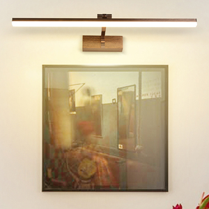 Modern LED <b>Bathroom</b> Vanity <b>Light</b> Wall Mounted Rectangular Brown Wood Shade Aluminum Alloy 3500K Warm White Control Dimmable - Product Image 3