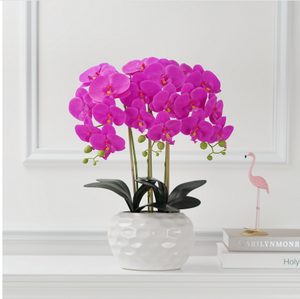 กล้วยไม้เทียมในแจกันสีทองกล้วยไม้ปลอมสีขาวจัดดอกไม้สีขาว - Product Image 2