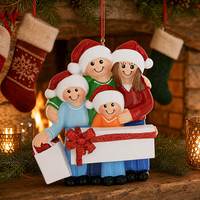 Ornement de Noël en résine en forme de famille portant un sac de courses, avec bannière, chapeau de Père Noël et ruban, souvenir folklorique, cadeau à suspendre à l'arbre