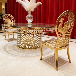 Elegante Mesa de Comedor Redonda de Acero Inoxidable con Tapa de Cristal, Mesa Dorada de Lujo para Hotel, Banquete Comercial, Boda - Product Image 3