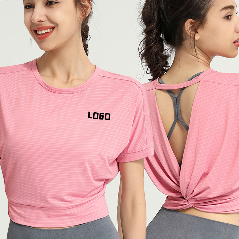 Women's Custom Design Fitness Yoga Workout Tops Short Sleeves Breathable Hollowed Sportswear Quick Dry Lightweight Yoga T-Shirts