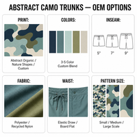 Shorts de bain pour hommes personnalisés, motif camouflage abstrait, forme naturelle organique, sublimation, séchage rapide, OEM UPF50+, shorts de plage