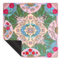Reproduction d'un tapis de mahjong en velours cristal de style cubain, avec une tête de léopard et des fleurs de lotus rouges, portable et pliable