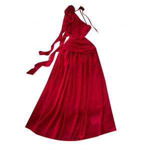 Vestido Midi Casual Elegante 2024 para Mujer, Sin Mangas, Estilo Imperio, con Encaje 3D, Color Rojo - Product Image 5