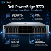 Serveur Dell R770 2U à double socket, haute performance, VMware ESXi, Hyper-V, OpenStack, cloud computing, cluster, 32x DDR5, serveur en rack