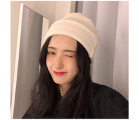 Nouveau bonnet en tricot style coréen pour femme, automne-hiver, épais, à revers côtelé, chaud, tendance, polyvalent, mode, couleur unie, chapeau d'hiver