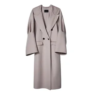 OEM Cloak style hooded coat double-sided wool autumn winter single button women's three-quarter sleeve knee-long coat with hat