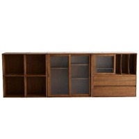 Bibliothèque et meuble TV en bois massif antique avec porte coulissante, rangement au design moderne pour petits meubles de maison