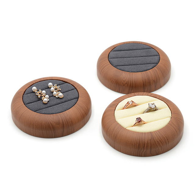 New Fashion Round Oval Grey Leather Wooden Jewelry Ring Tray Display Container for Rings Earrings Model KCW-121 Made in China