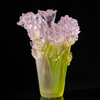 Magnifique vase en verre à thème floral coloré, sculpture artistique en cristal, décoration, vase irrégulier