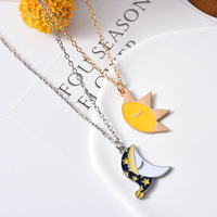 Ours en peluche couple soleil et lune dessin animé patchwork collier, soleil et lune bonne nuit emo couple pendentif, cadeau saint valentin