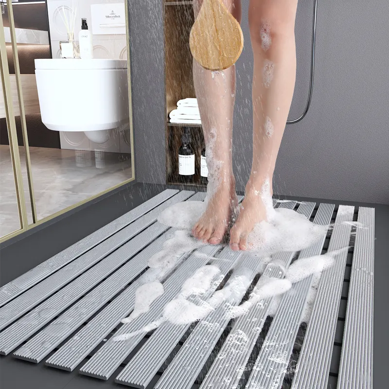 Hot Sale Transparent Grey 40X16Inch Bath mat Non-slip Shower Bathroom Mat