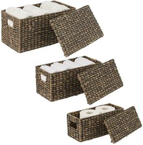 Cesto in Tessuto Oxford Nero, Scatola Portaoggetti per Alimenti, Unico Contenitore per <span class=keywords><strong>Pane</strong></span> in Poliestere, Sacchi con Coulisse, Cesto in <span class=keywords><strong>Vimini</strong></span> Durevole in Legno Massello - Product Image 2