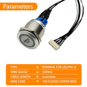 Conector de Botón Metálico Redondo Plano con LED Iluminado JST PH1.0, Arnés de Cables de 30AWG - Product Image 3