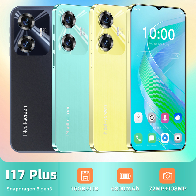 Hot Selling 2026 I17 Plus Smartphone 108MP Camera Deca-Core Processor 16GB+1TB Global Shipping
