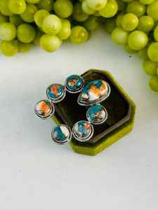 แหวน naja แบบทำมือตะวันตกเฉียงใต้สีเทอร์ควอยซ์โมมีสีเงินและสเตอริงปรับได้ - Product Image 2