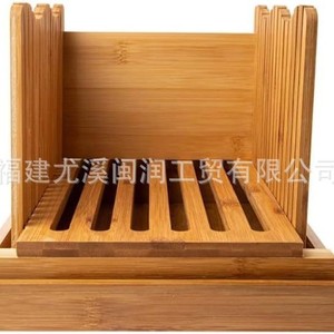 Bamboo <b>Bread</b> Slicer Foldable Kitchen Toast <b>Cutter</b> Baking Pastry Tool With Crumb Collector - Product Image 3