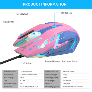 Souris de jeu filaire USB rose, souris professionnelle pour ordinateur, souris de sport électronique, 2400 DPI, rétroéclairage coloré, souris silencieuse pour <span class=keywords><strong>Lol</strong></span> Data Laptop Pc - Product Image 4