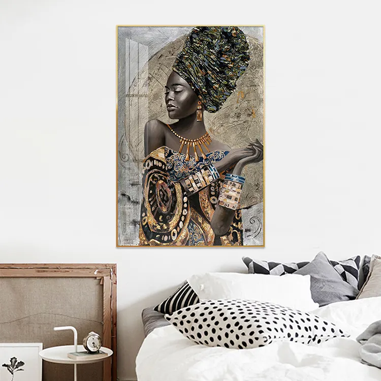 AGOアフリカ系アメリカ人のウォールアートエレガントな黒人女性のウォールアートの装飾キャンバスにデザインされた部屋と家のポスター絵画