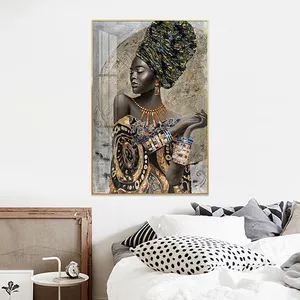 AGO Africano Americano Wall Art Elegante Mulher Negra Wall Art Decor Canvas Projetado em Canvas Poster Pintura para quarto e casa