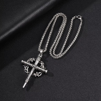 Collier vintage en acier inoxydable pour homme, style gothique religieux, inspiré du punk biker, avec pendentif personnalisé Épée, Croix, Épines, Antique