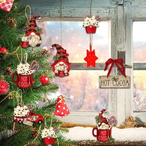 Ensemble de pendentifs en buis nain transfrontalier pour Noël, décorations d'arbre, décoration intérieure, fournitures d'arrangement sur le thème du chocolat chaud festif, artisanat - Product Image 3
